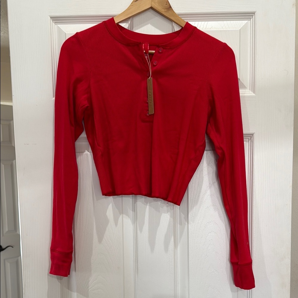 Skims Red Cropped Fitted Henley